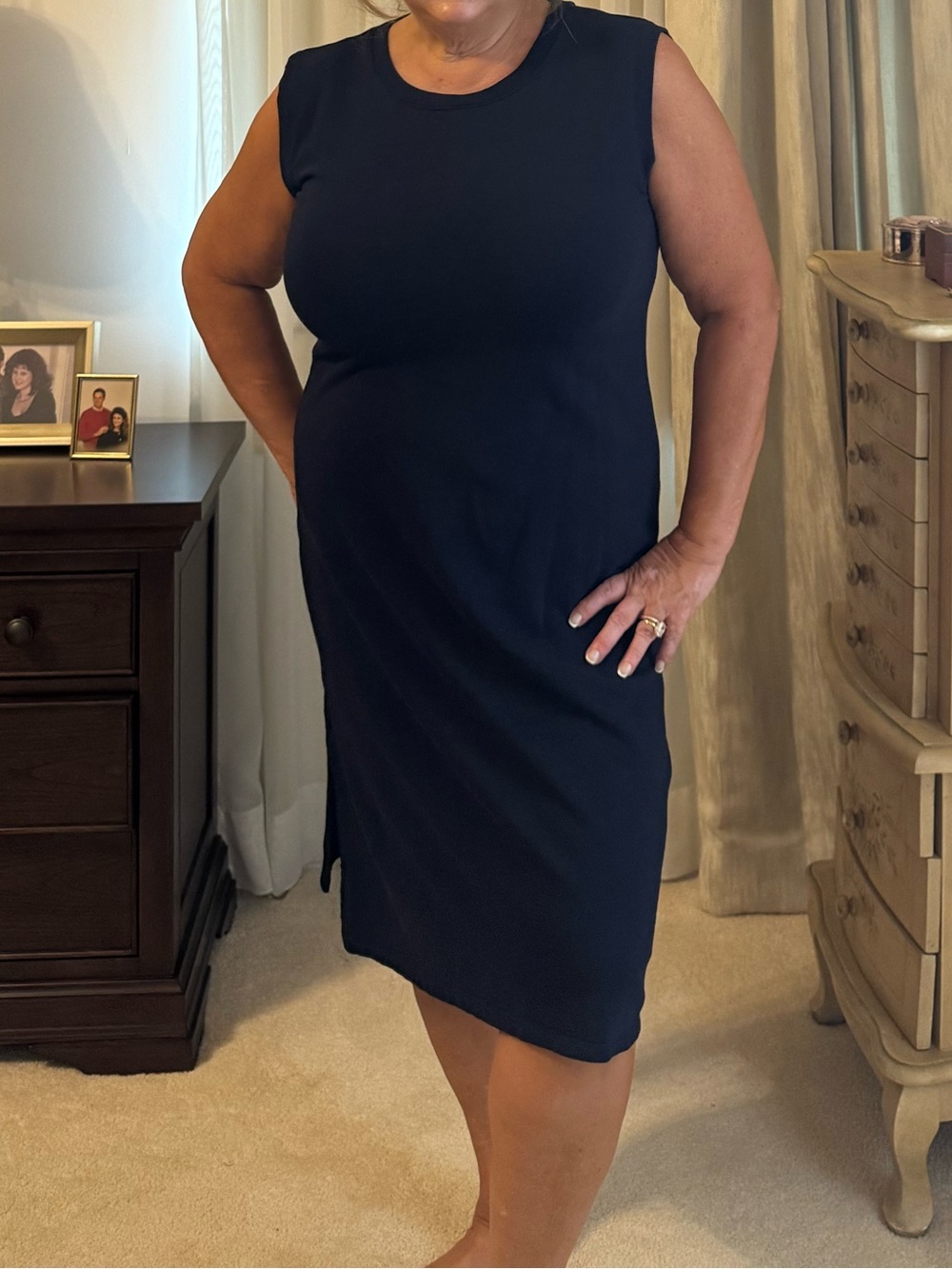 Talbots Navy Sleeveless Midi Sheath Dress